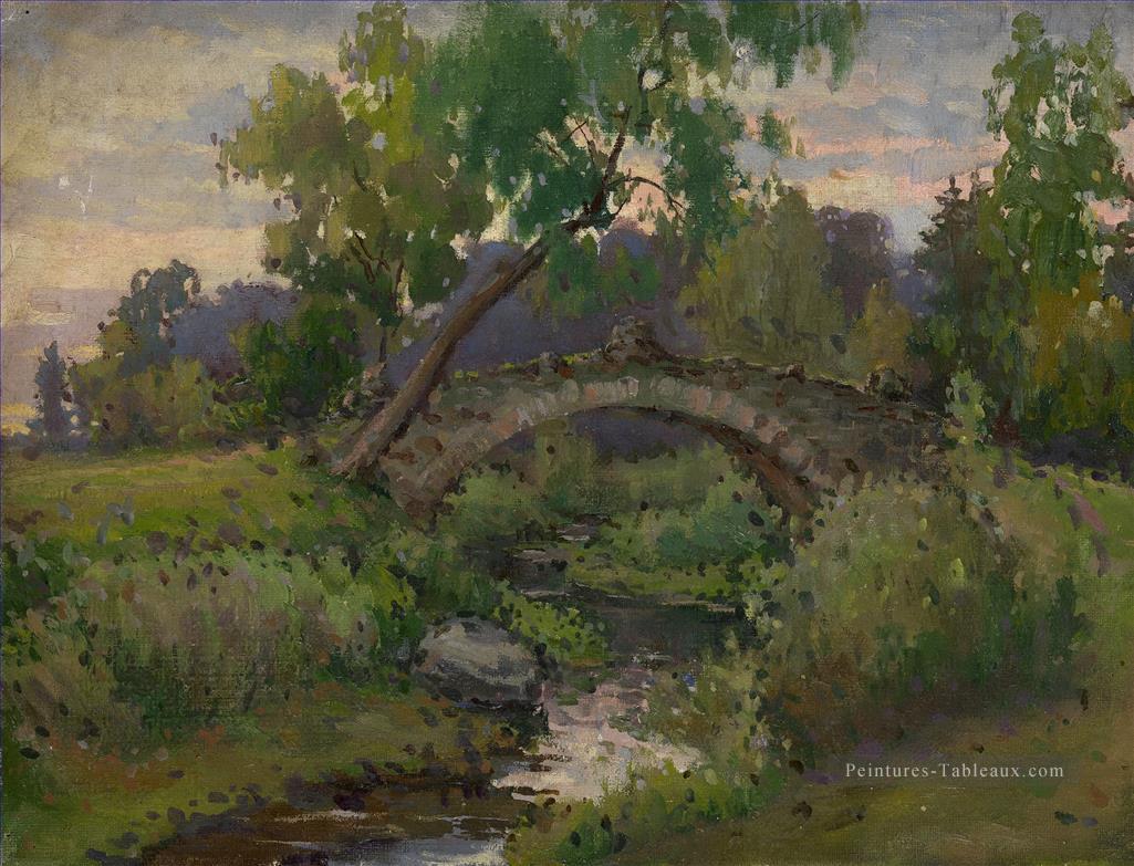 Pont dans le parc de Pavlovsk Konstantin Somov bois paysage d’arbres Peintures à l'huile